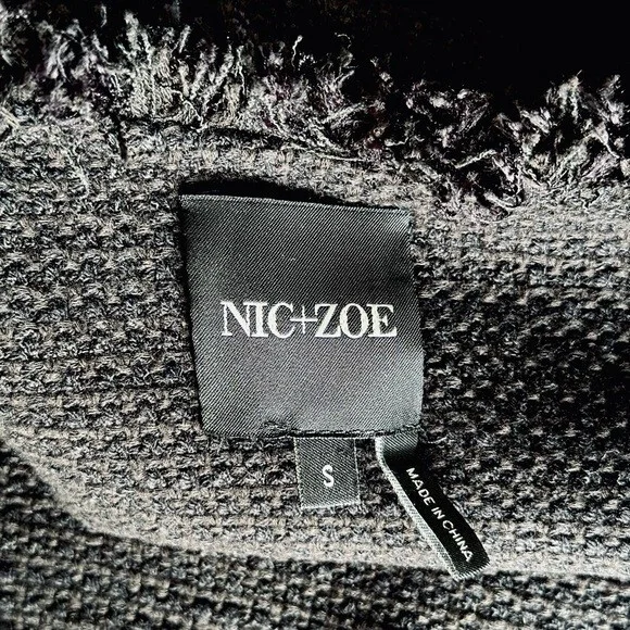 NIC+ZOE Black Fringe Open Front Long Sleeve Knit Cardigan Women S Excellent - Picture 6 of 7